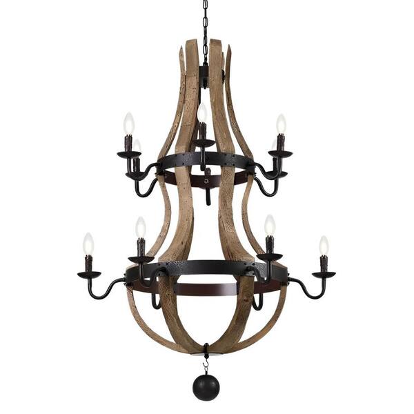 Unbranded NoirEdge 12-Light Brown French Country Style Wine Barrel Chandelier