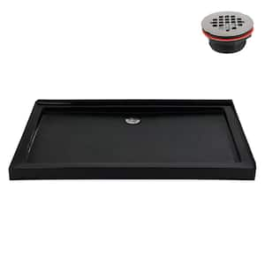 NT-2234-60BL-LF 60 in. x 36 in. Corner Acrylic Shower Pan Base in Glossy Black with Left Hand Drain, ABS Drain Included