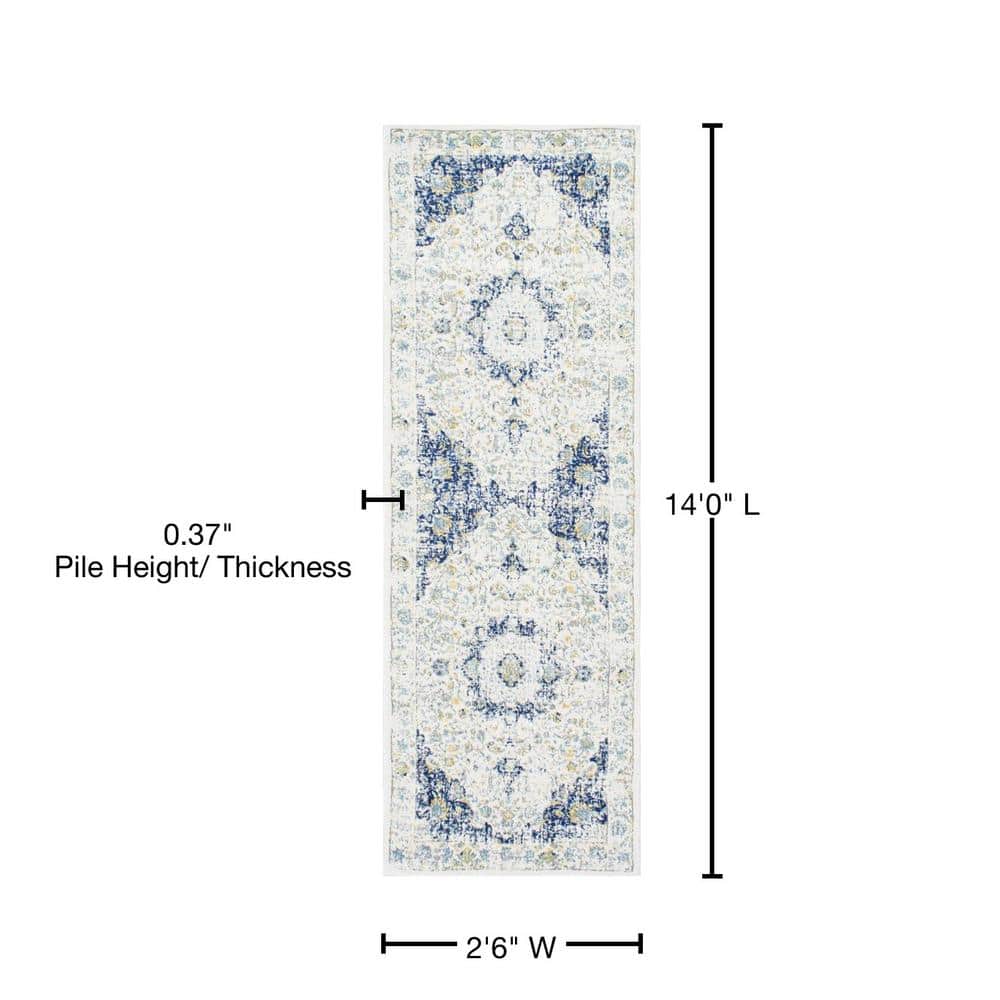 Blue and White Synthetic Reversible Runner Rug