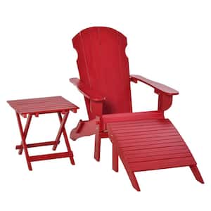 Reclining Wood Outdoor Lounge Chair in Red, (3-Piece)