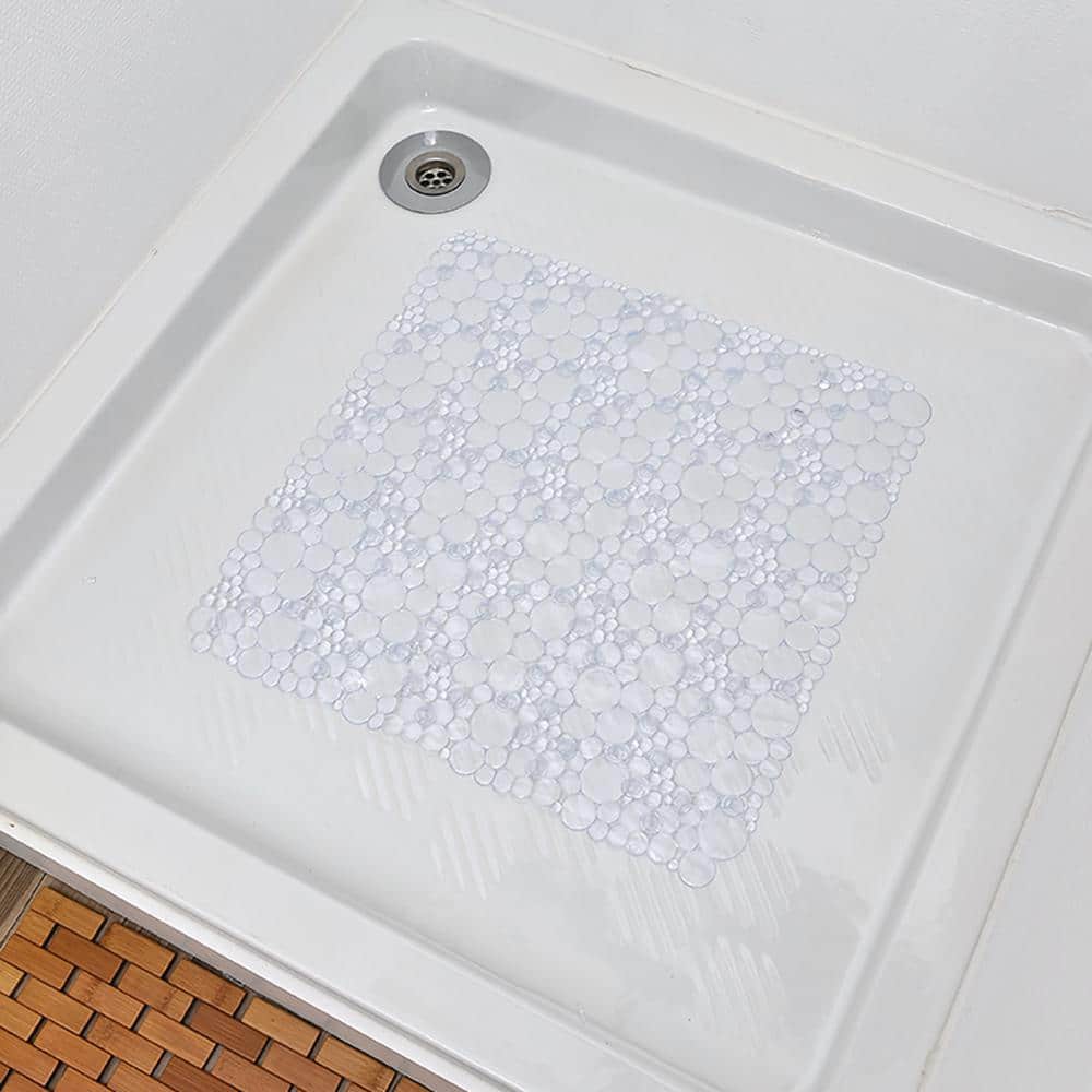 Clear PVC Non-Slip Square Shower Mat with Bubble Design