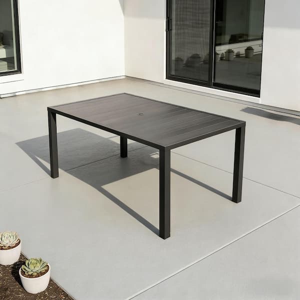 62 in. L x 38 in. W Metal Outdoor Dining Table for 6 Person Rectangular Slatted Patio Table with Umbrella Hole in Brown