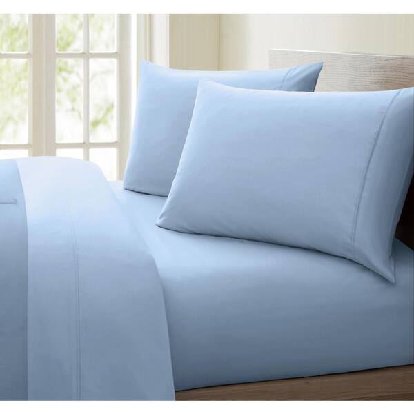 100%Percale Cotton Light Blue Pillow Bed Sheet Sets 4 Piece with 800 Tc Easy Fit 