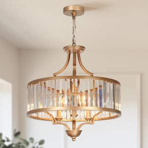 18 in. Modern 3-Light Dark Gold Dining Room Candlestick Chandelier with Drum Crystal Shade Kitchen Island Ceiling Light