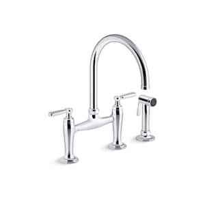 Edalyn By Studio McGee Double-Handle 2-Hole Bridge Kitchen Faucet With Side Sprayer in Polished Chrome