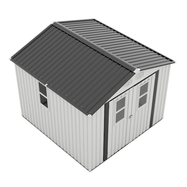 8 ft. W x 8 ft. D White Metal Shed with Four Daylight Windows, Lockable Doors (64 sq. ft. )