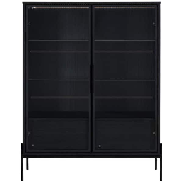 PRIMROSE CARNATION LLC Black 16 in. x 51 in. Glass Display Cabinet Decorative Box Curio Cabinet with LED Light Tempered Glass Door Metal Legs