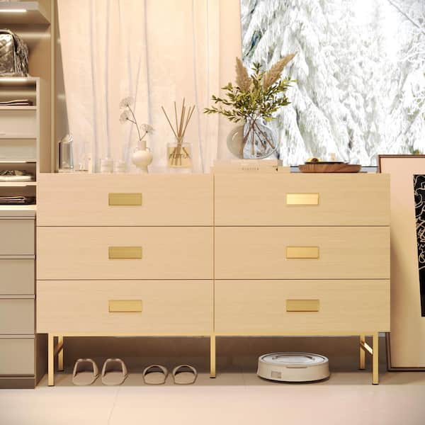 FUFU&GAGA Yellow Wooden Grain 6-Drawers 55 in. W Dresser, Chest of Drawers, Storage Cabinet Without Mirror