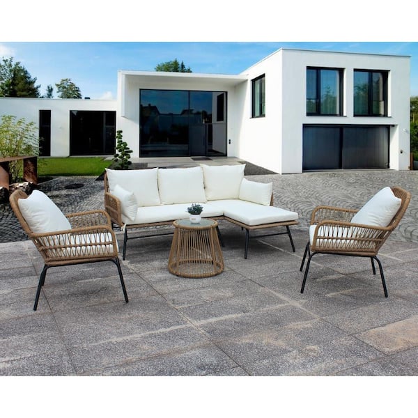 Unbranded 6-Pieces Wicker Patio Conversation Set with Beige Cushions