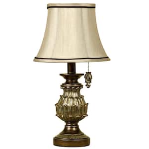 17 in. Antique Gold Table Lamp with Cream Fabric Shade