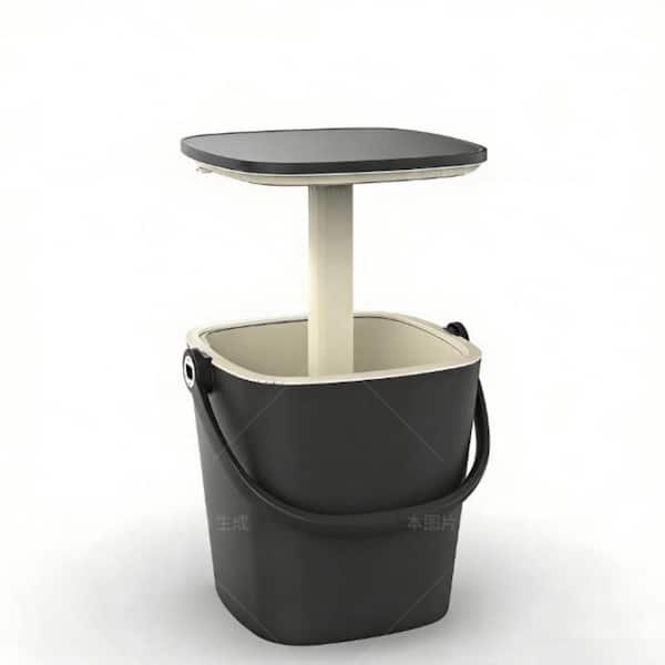 15-Can Black Multifunctional Outdoor Side Table with Snack Tray
