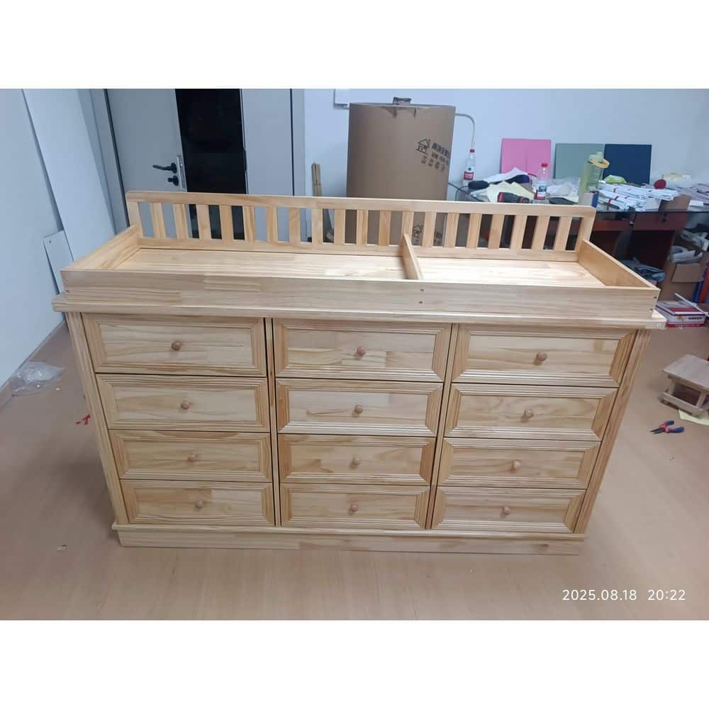 Natural Pine 12-Drawer 59.8 in. Solid Wood Dresser without Mirror with Removable Guardrail and Ample Storage