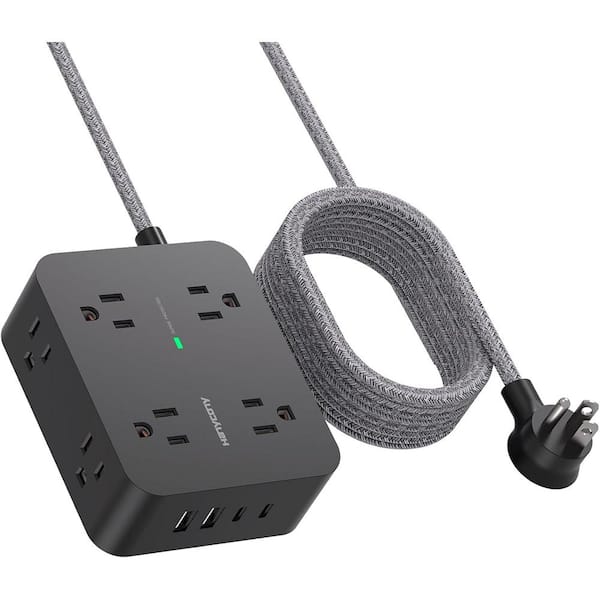 8-Outlet Power Strip Surge Protector with 4 USB Ports and 10 ft. Cord Length Wall Mount in Black