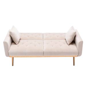 63 in. W Beige Velvet Twin Size Sofa Bed 2-Seat Straight Sofa