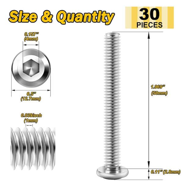 M6 x 50 mm Silver Hex Button Head Socket Cap Screws (30-Piece)