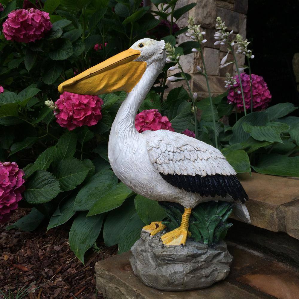 Natural Finish Pelican Statue on Coastal Rock for Indoor/Outdoor Decor