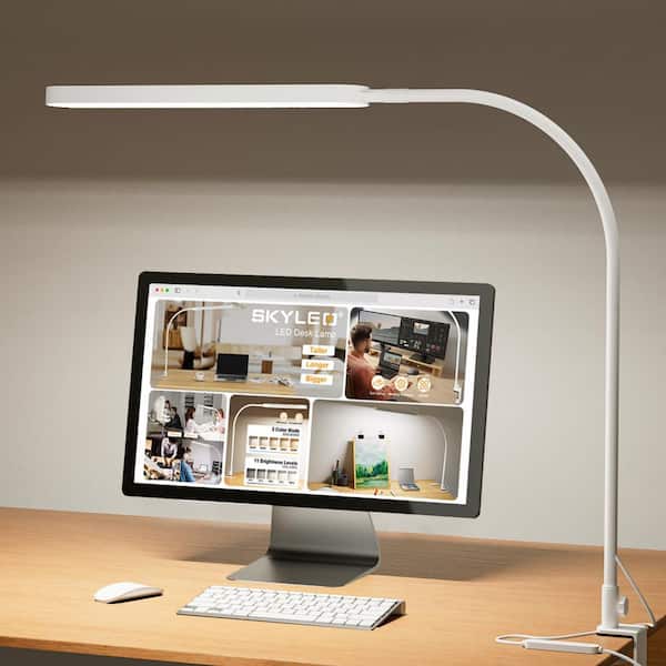 11 Brightness Levels, 34 in. White LED Clip-on Desk Lamp-5 Color Modes, Flexible Gooseneck, Timer & Memory Function