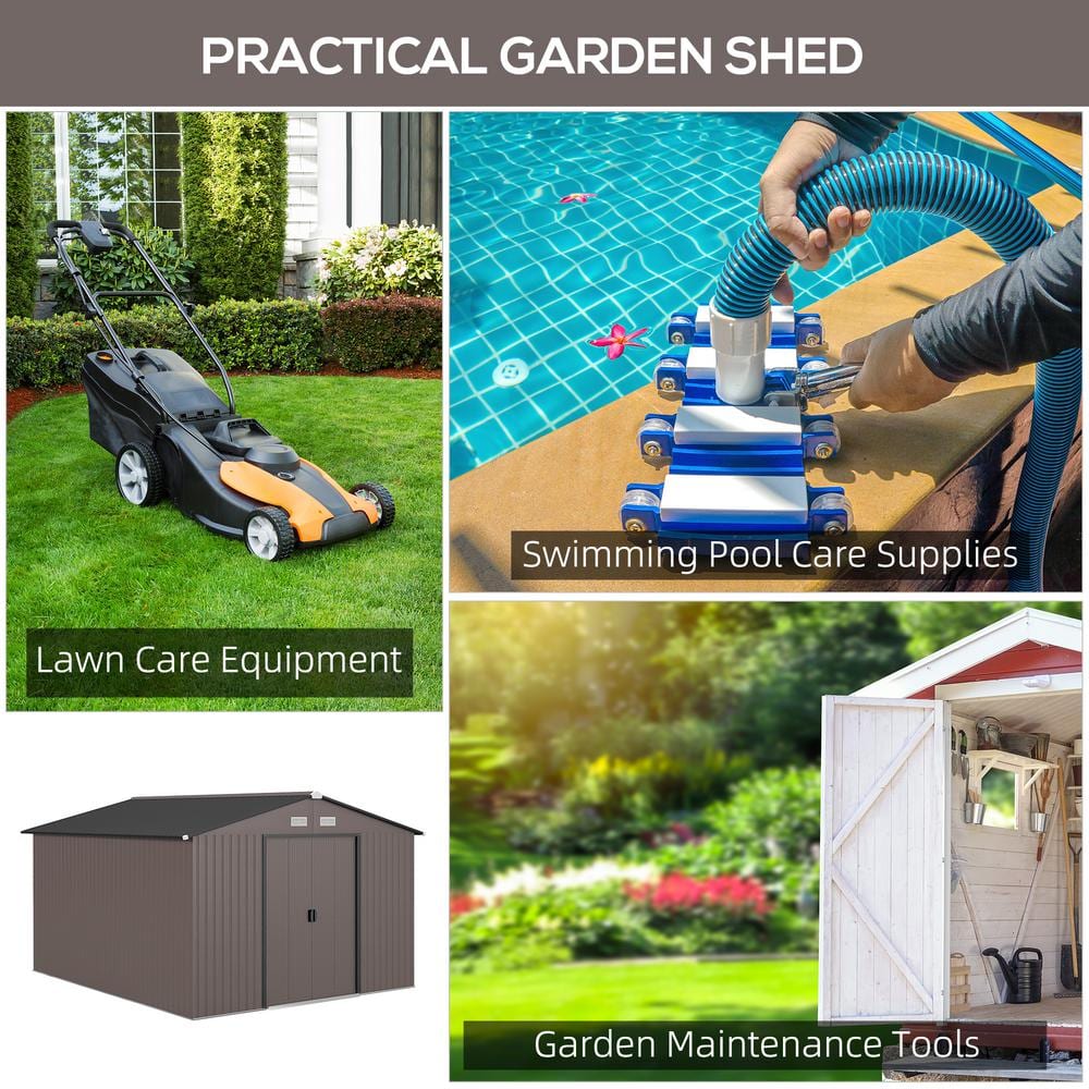 Outsunny 11' x 9' Brown Metal Storage Shed Kit with Windows