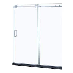 60 in. W x 76 in. H Soft-Closing Double Sliding Semi-Frameless Shower Door with 3/8 in. Clear Glass in Silver