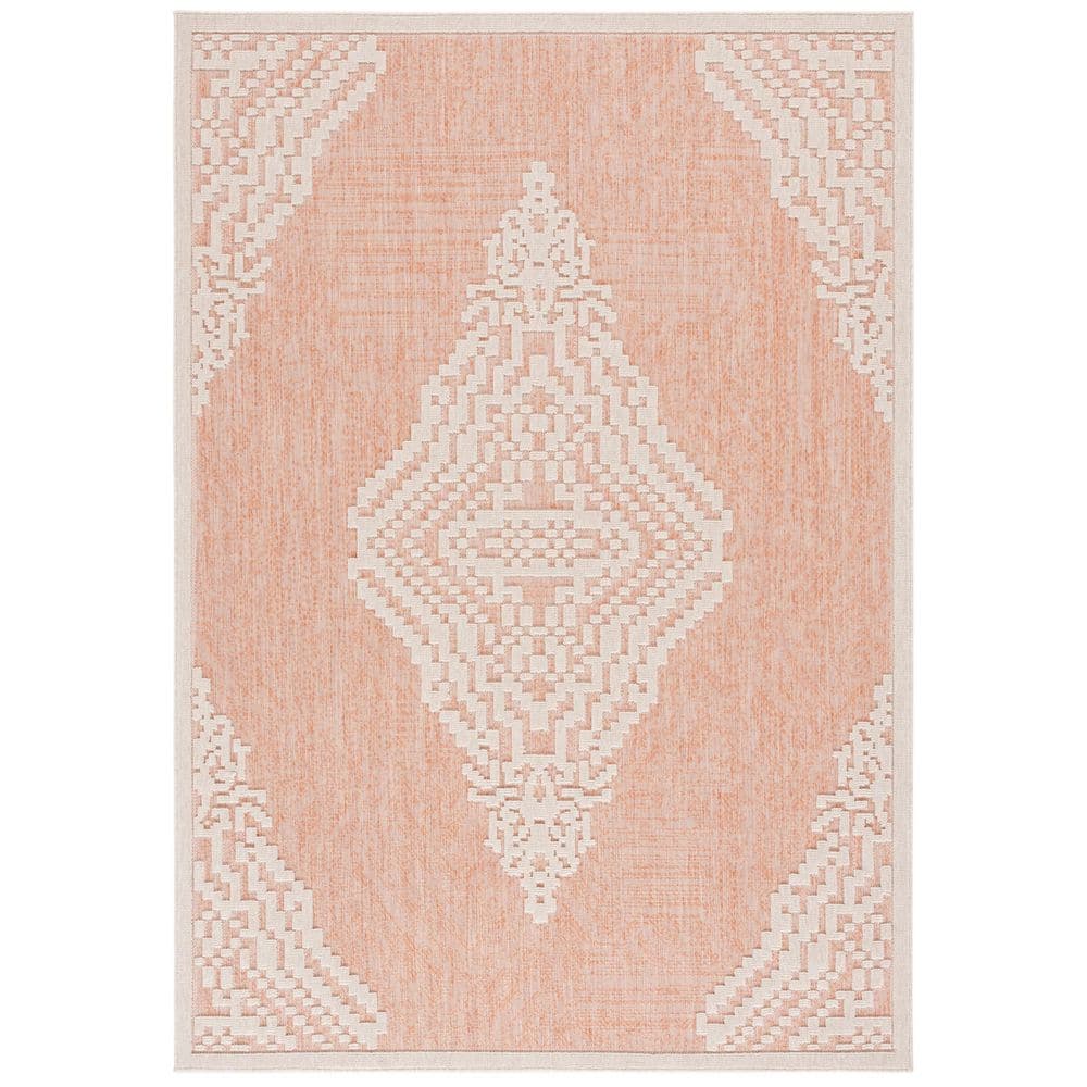 Ivory Geometric 9' x 12' Wool Blend Indoor/Outdoor Rug
