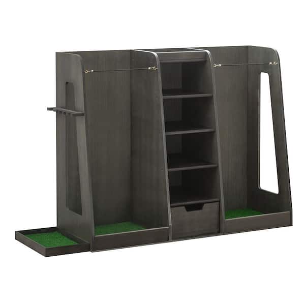 Oriana Gray Wood 2-Golf Bag Storage Organizer with Drawer, 5-Shelves and Golf Club Holders