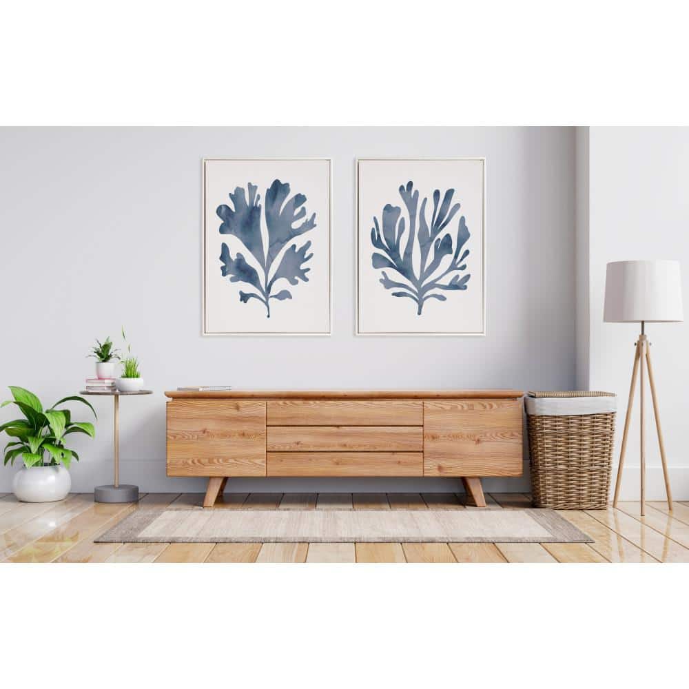 Sylvie Blue Coral Coastal Framed Canvas Art Set, 28"x38"
