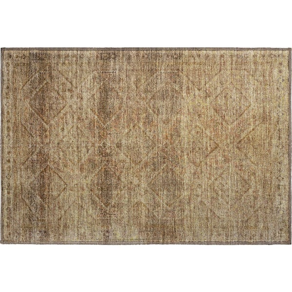 Mayfield Premium Machine Washable Abstract AMF2060 Khaki 2 ft. x 3 ft. Accent Rug