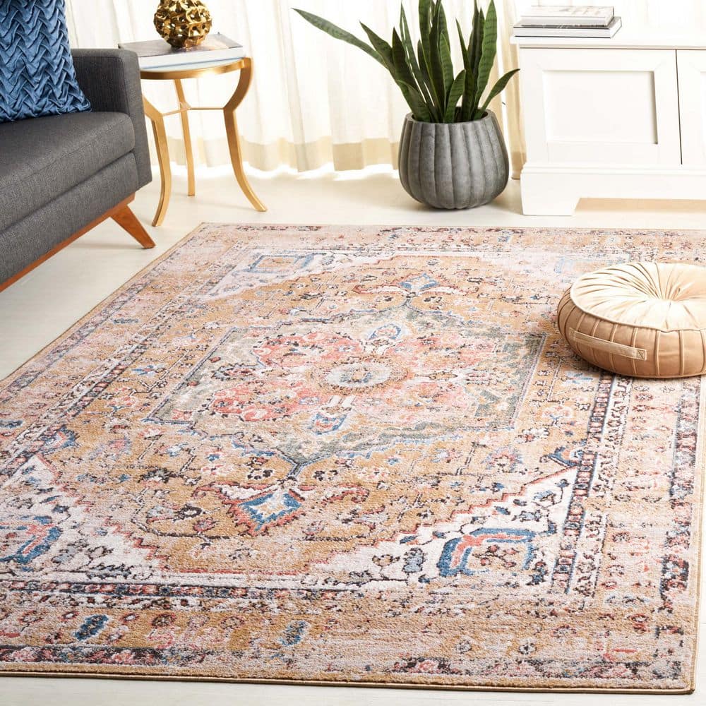 Gold and Beige Hand-Knotted Synthetic 4' x 6' Area Rug