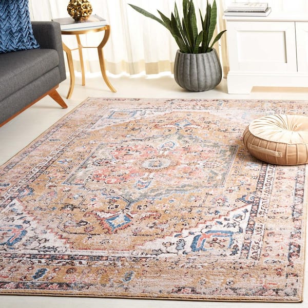 Cornelia 4 ft. x 6 ft. Gold Distressed Medallion Area Rug