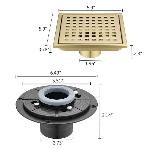 Bath Floor Drain Gold Bathroom Shower Square Drain Strainer – Index Bath