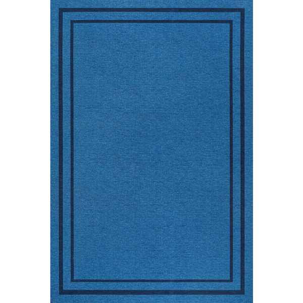 Sloane Classic 2-Stripe Border Washable Blue/Navy 8 ft. x 10 ft. Area Rug