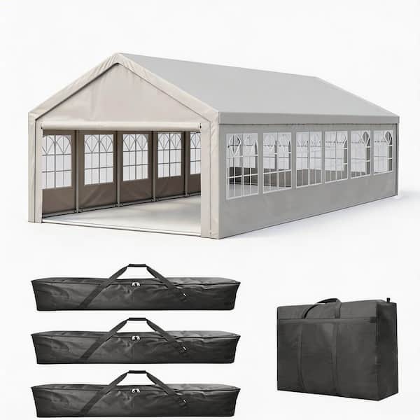 20 ft. x 40 ft. White Commercial Party Tent with Removable Sidewalls, Water-Resistant PE Canopy and Powder-Coated Frame