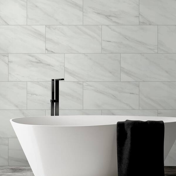 Kolasus White Matte White Stone Look Porcelain Rectangle Tile 12 in. x 24 in., Floor and Wall (448 sq. ft./Pallet)