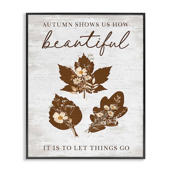 Stupell Industries Autumnal Beauty Phrase by Lettered and Lined 1-Piece Framed Graphic Print Nature Poster Art Print 30 in. x 24 in.