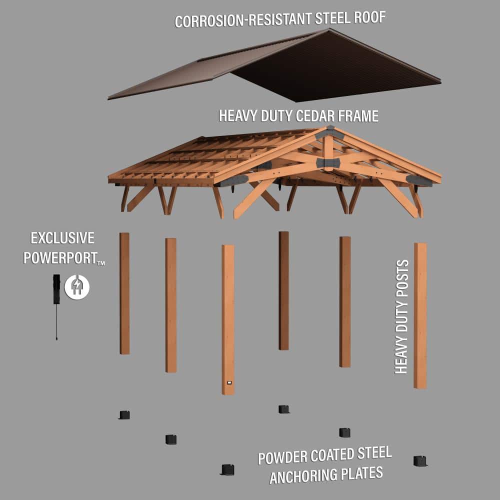 Norwood 24x12 Brown Cedar and Steel Carport Gazebo