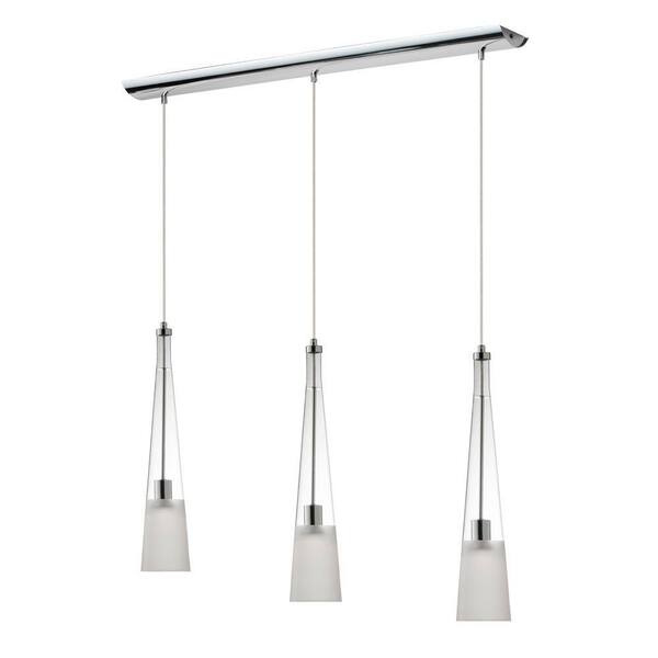 Radionic Hi Tech Nella 3-Light Polished Chrome Horizontal Pendant with Clear Frosted Glass