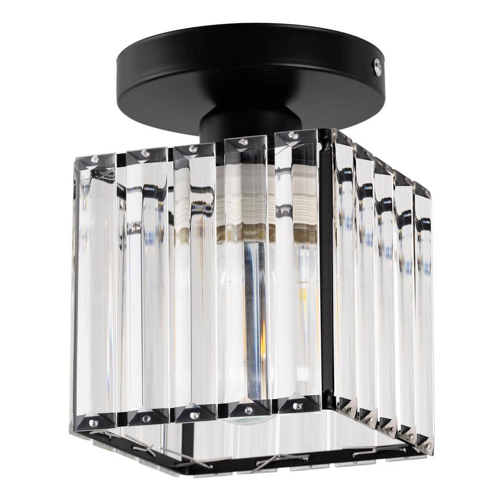 5.5 In 1 Light Black Square Crystal Semi Flush Mount with Crystal Shade price history on PriceWatchPro