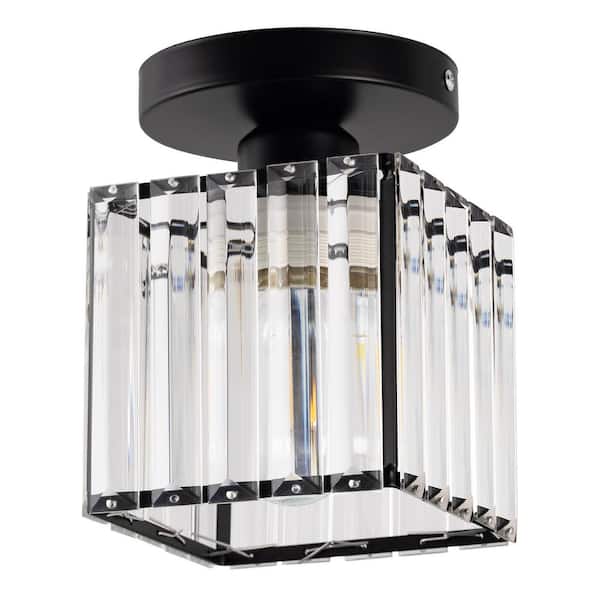 Briignite 5.5 In 1 Light Black Square Crystal Semi Flush Mount with Crystal Shade