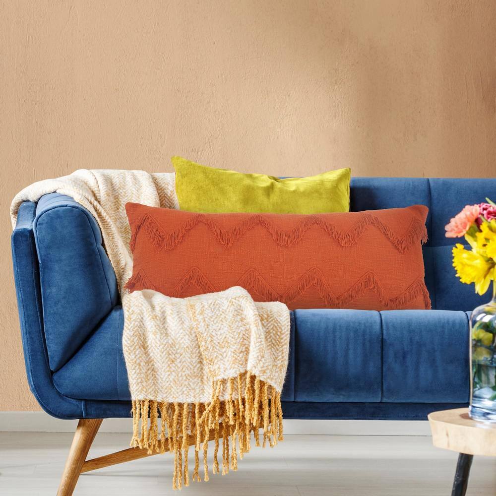 Cinnamon Chevron Shag Rectangular Lumbar Throw Pillow