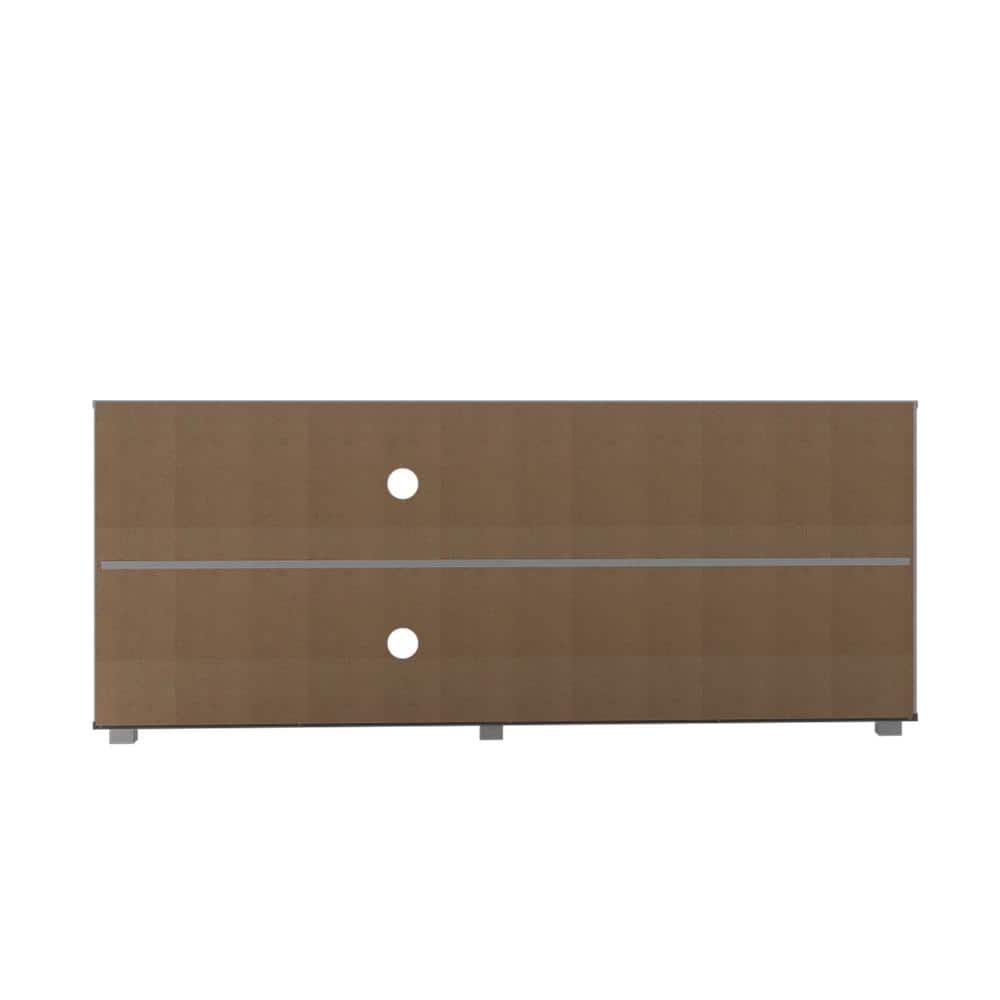 Modern White Particleboard TV Stand with Open Shelves and Cabinet