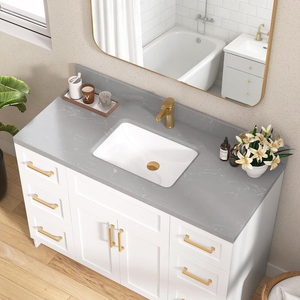 54 in. W x 22 in. D Cultured Marble White Rectangular Undermount Single Sink Vanity Top in Gray with 4 in. H Backsplash