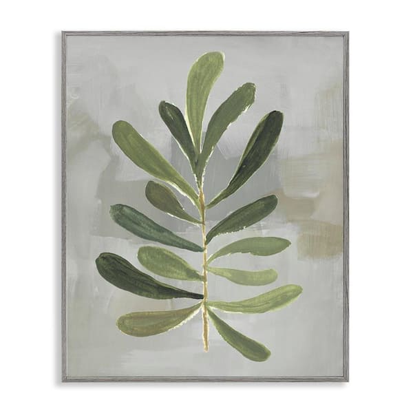 Stupell Industries Single Green Leaf Branch by Lanie Loreth Gray Framed Nature Giclee Art Print 20 in. x 16 in.