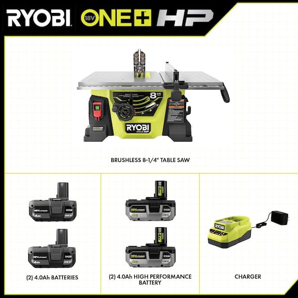 ONE+ HP 18V Brushless Cordless 8-1/4 in. Compact Portable Jobsite Table Saw Kit with (4) 4.0 Ah Batteries and Charger