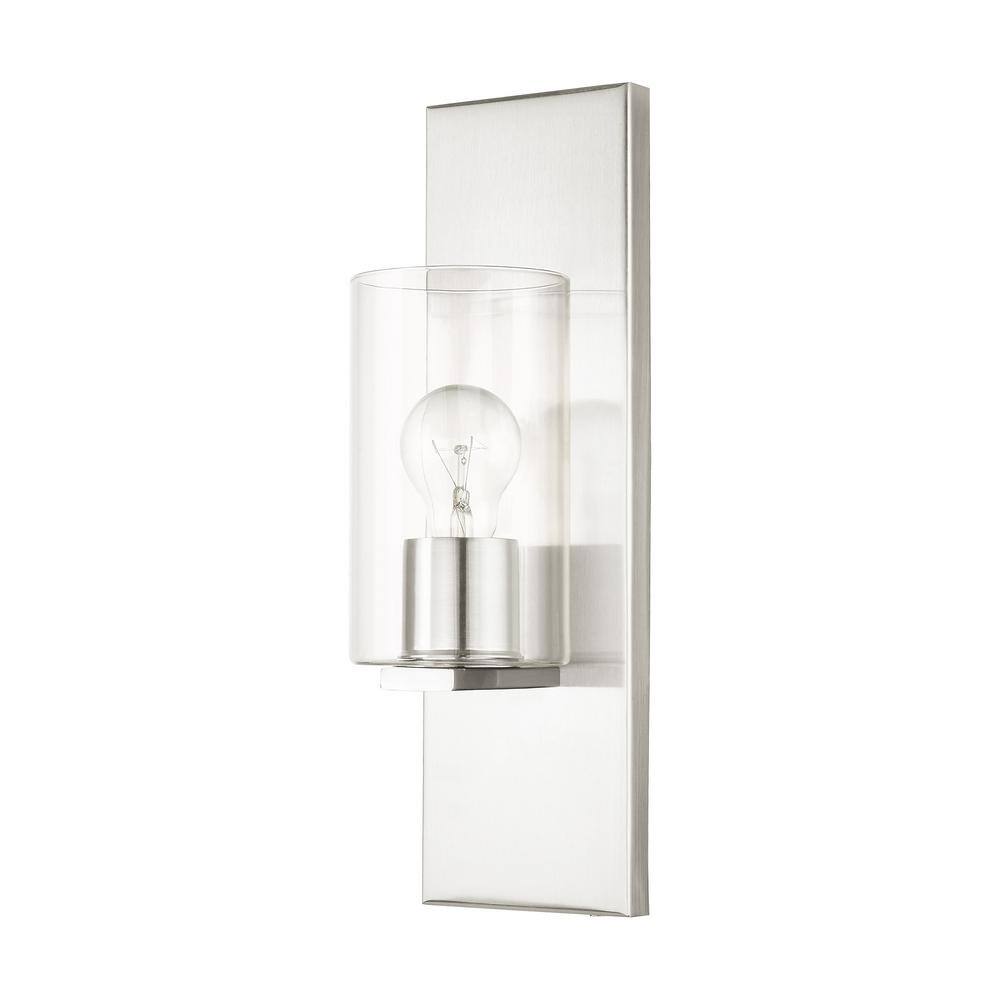 Brushed Nickel Clear Glass Direct Wired Wall Sconce