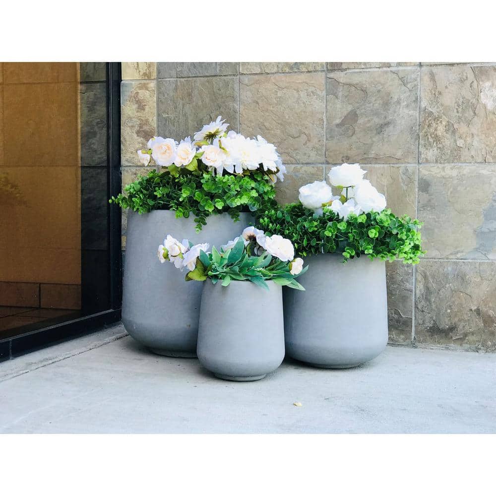 Set of 3 Gray Lightweight Concrete Footed Tulip Planters