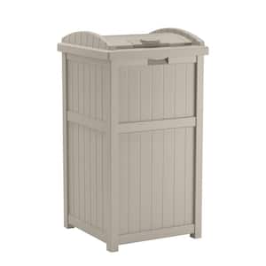 33 Gal. Taupe Resin Outdoor Hideaway Patio Trash Can With Lid