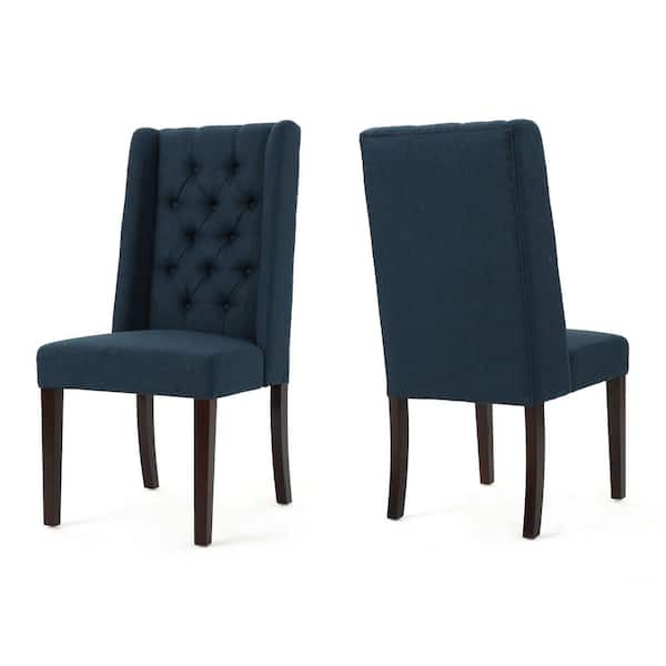 Noble House Blythe Navy Blue Upholstered Dining Chairs (Set of 2)