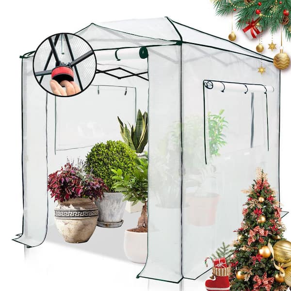 EAGLE PEAK 6 ft. W x 8 ft. D Pop-up Walk-in Gardening Greenhouse Canopy, Roll-Up Zipper Doors and 2 Large Roll-Up Windows, White