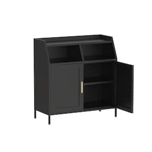 Metal 31.5-in W x 6.1-in D x 33.5-in H in Black Ready to Assemble Kitchen Cabinet with Storage and Doors