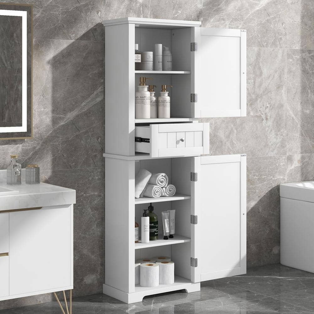 22 in. W x 11 in. D x 67 in. H White MDF Freestanding Linen Cabinet with Do